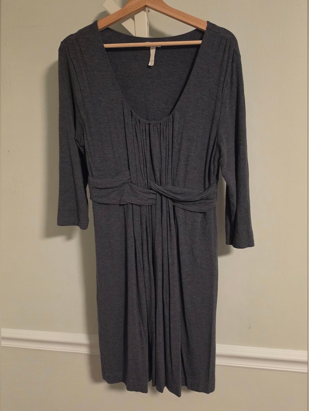 Soma Wrapped Waist Dress Heather Gray Twisted Bodice Jersey Knit Large
